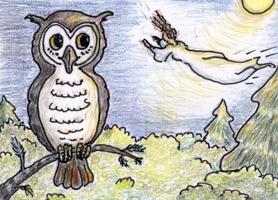 delfine-and-the-owl Delfine and the owl. An illustration from Delfine the Dream Girl.